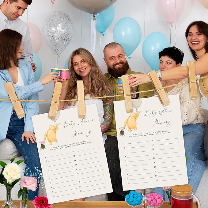 Winnie Baby Shower Games, Baby Shower Memory, Baby Shower Game Cards, Set of 30, Winnie The Pooh Party Favors, Baby Shower Party Games Supplies & Activities, Baby Shower Decorations