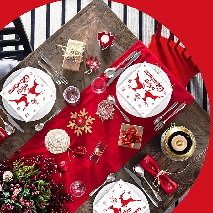 Party Napkins 40 pcs Paper Napkins Disposable 13 X 13 Inches Cocktail Napkins For Birthday Picnic Wedding Baby Shower Tea Party Decorations (merry christmas)