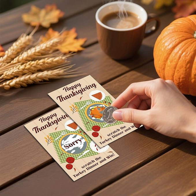 Thanksgiving Scratch Off Cards, Turkey Games For Family Party, Friendsgiving Party Favors For Adults, Thanksgiving Supplies Decorations, Pack Of 50, 04