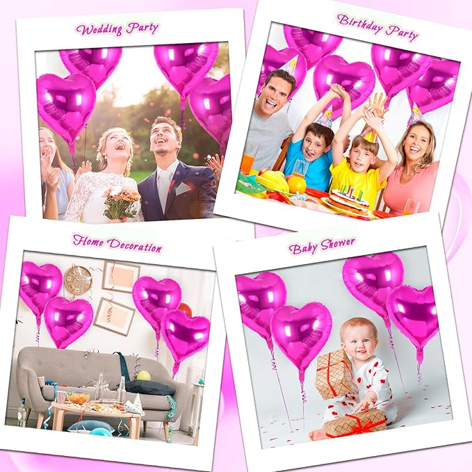 12 Pcs Heart Balloons,18 Inch Rosered Heart Foil Balloons Love Balloon Valentine Balloon for Birthday Party Wedding Engagement Party Baby Shower Valentine Day Decorations (rosered)