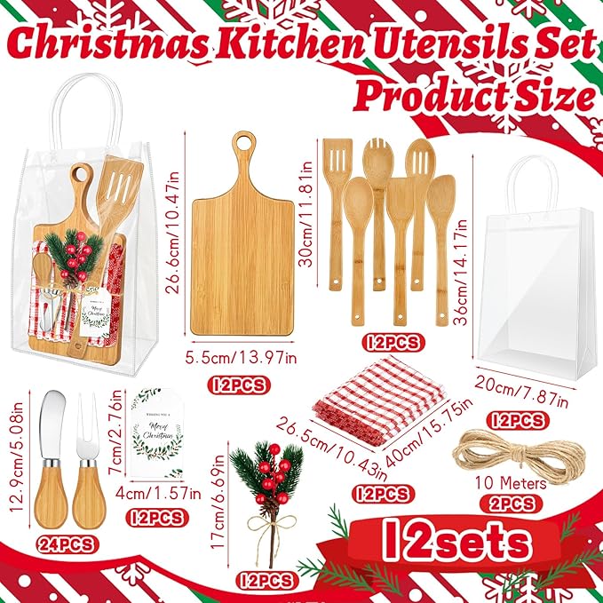 12 Set Christmas Gifts Kitchen Utensils Set Bamboo Spatula Mini Cheese Board Tag for Christmas Holiday Gift Kitchen utensils