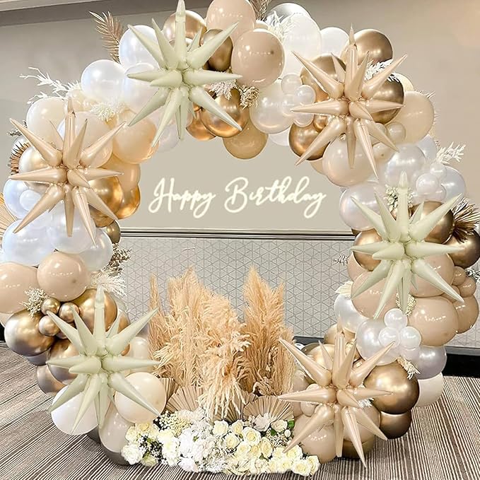 6PCS Star Balloons, 22Inch Large Cream Caramel Star Balloon Foil Balloons Spike Cone Balloon for Birthday Baby Shower Wedding Boho Party Decorations