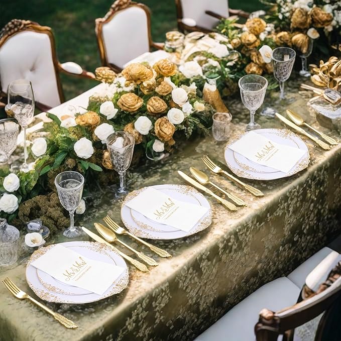 200PCS Gold Napkins - 3-Ply Mr and Mrs Napkin - Disposable Dinner Paper Napkins for Table Decorations, Ideal for Weddings, Showers, Engagement Parties
