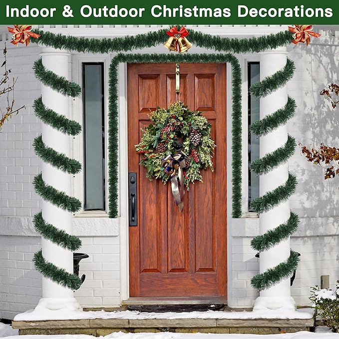 50 Feet Christmas Garland Christmas Decor, Artificial Greenery Pine Garlands Xmas Decorations for Mantle Stairs Fireplace Home Holiday Party Soft Green Garland Christmas Decoration Indoor Outdoor