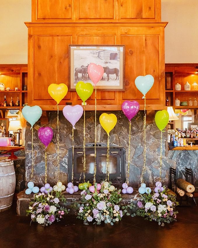 Pastel Colorful Heart Balloons,10Pcs Rainbow Foil Heart Shaped Balloons,18Inch Pink Blue Yellow Green Purple Helium Balloon for Valentines Engagement Birthday Baby Shower Wedding Party Decorations