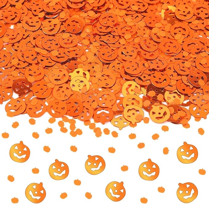 MARFOREVER Halloween Pumpkin Confetti Table Decorations, Orange Pumpkin Scatter Confetti Party Table Decor Mixed Size Pumpkin Sprinkles for Fall Halloween Party Supplies