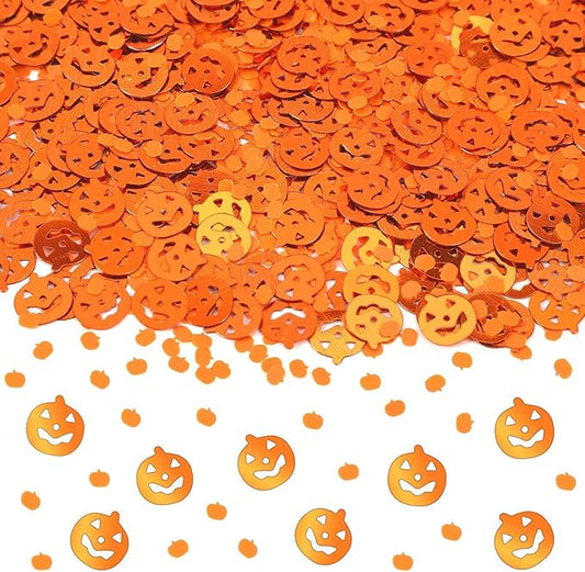 MARFOREVER Halloween Pumpkin Confetti Table Decorations, Orange Pumpkin Scatter Confetti Party Table Decor Mixed Size Pumpkin Sprinkles for Fall Halloween Party Supplies