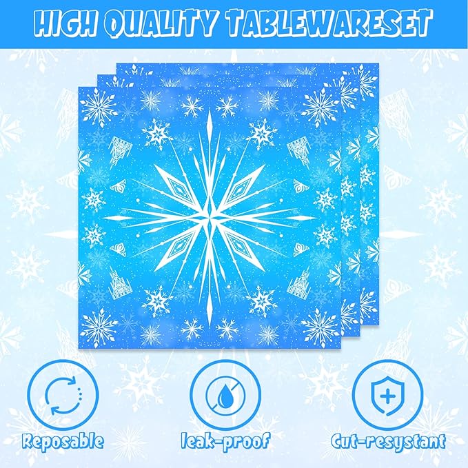 40Pcs Frozen Snowflake Birthday Party Decorations Blue and White Snowflake Plates Napkins Winter Party or Baby Shower Supplies Set for 20 Guests
