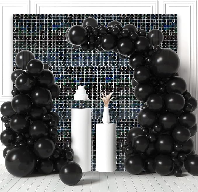 36 PCS Black Shimmer Wall Backdrop, Laser Square Sequin Photo Backdrops Panel, Glitter Wall Background for Birthdays, Weddings, Halloween, Engagements, Disco Bachelorette Party Decoration (6FTx6FT)