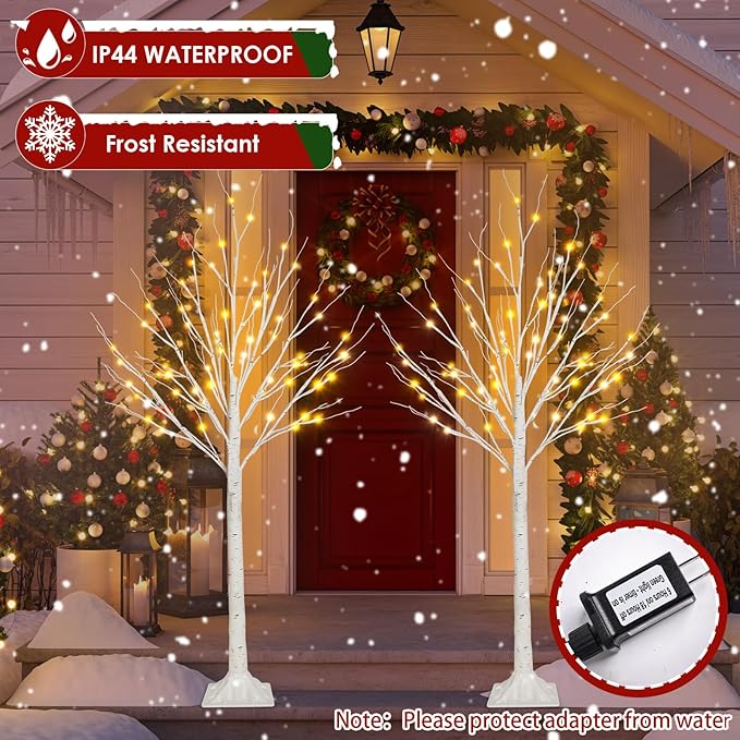 2-Pack 4FT Lighted Birch Tree, Birch Christmas Tree for Indoor & Outdoor, Upgraded 96 LED Birch Tree Lights for Outdoor Christmas Decorations Indoor Home Thanksgiving (Warm White & Multicolor)