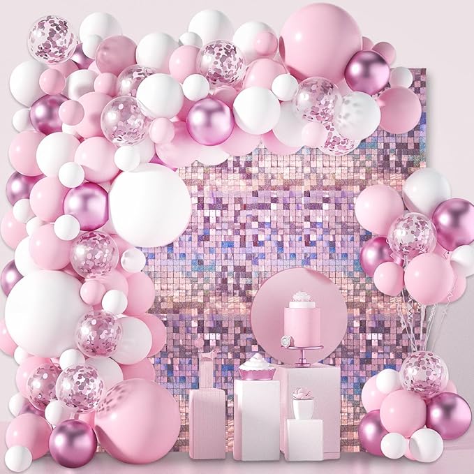 36 PCS Light Pink Shimmer Wall Backdrop, Laser Square Sequin Photo Backdrops Panel, Glitter Wall Background for Birthdays, Weddings, Halloween, Engagements, Disco Bachelorette Party Decoration (6x6FT)