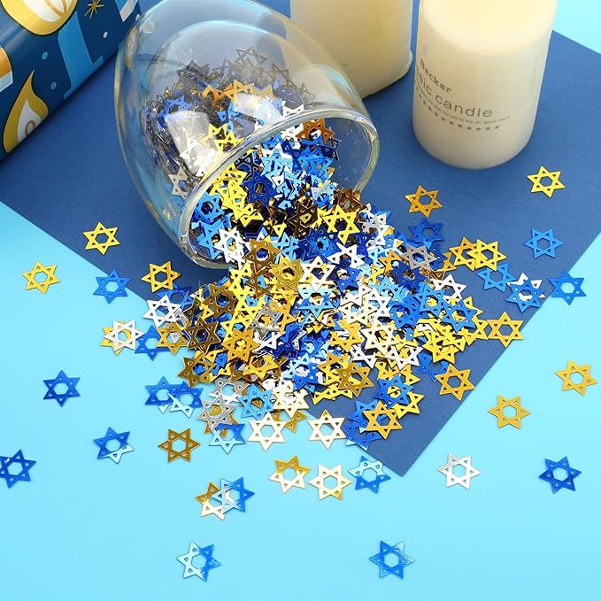 MARFOREVER Star of David Glitter Confetti, Hanukkah Confetti Table Decorations Gold Blue Silver Chanukah Metallic Foil Sprinkles Sequin for Jewish Festival Hanukkah Party Supplies Decor