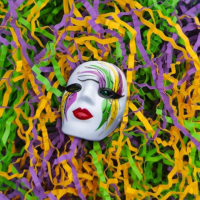 1 LB Gold Green Purple Crinkle Cut Paper Shred Filler Great for Gift Wrapping, Basket Filling, Birthday, Wedding, Mardi Gras, Carnival, Christmas Day, New Year Party Decorations Filling Supplies