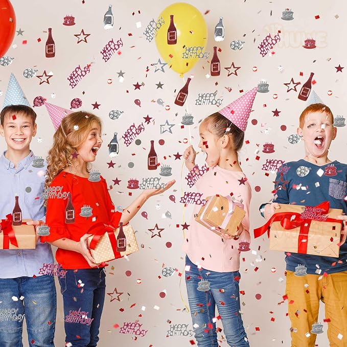 VHUWE Happy Birthday Confetti, 1.6 oz Rose Gold Silver Cake Balloon Star Goblet Bottle Glitter Confetti for Happy Birthday Party Decorations Boys Girls Kids Women Men Birthday Table Decorations
