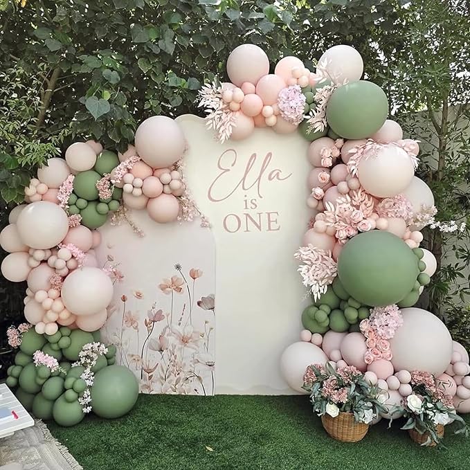 Sage Green Pink Balloons, 60 Pcs 12 Inch Retro Dusty Pink Olive Green Balloons, Blush Sand White Balloon for Girl Baby Shower Boho Wedding Bride Shower Birthday Baby in Bloom Party Decoration Supplies