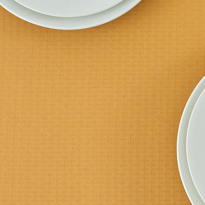 maxmill Rectangle Tablecloth Weaved Pattern Waterproof Spillproof Wrinkle Free Table Cloth, Kitchen Dining Tabletop Decoration, Fabric Table Cover for Holiday Parties, 52 x 70 Inch, Ochre Yellow