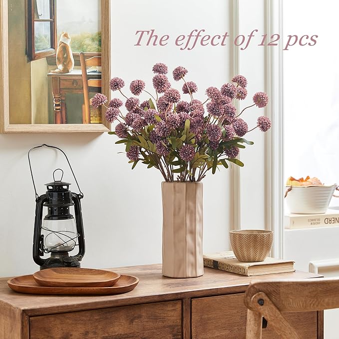 SITUMEIZI Purple Pompon Mum Artificial Flowers Faux Silk Mums Mini Chrysanthemum with Stems 6Pcs for DIY Purple Wedding Centerpieces Floral Arrangements