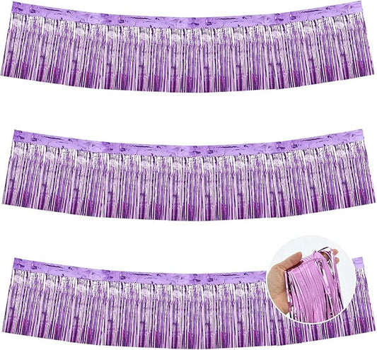 BEISHIDA 3 Packs Metallic Foil Fringe Garland Light Purple Wall Hanging Tinsel Fringe Banners for Car Floats Bridal Shower Wedding Birthday Easter Graduation Holiday Party Decoration(30 Feet)