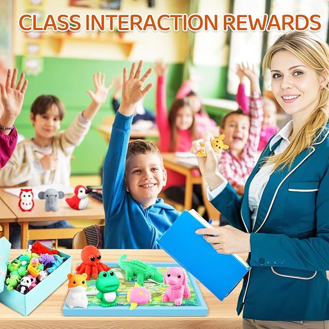 60Pcs Animal Erasers Kids Desk Pets Pencil Erasers 3D Puzzle Bulk Mini Animal Eraser Toys Fun Cute Eraser for Classroom Rewards, Game Prizes, Treasure Box, Easter Egg Fillers