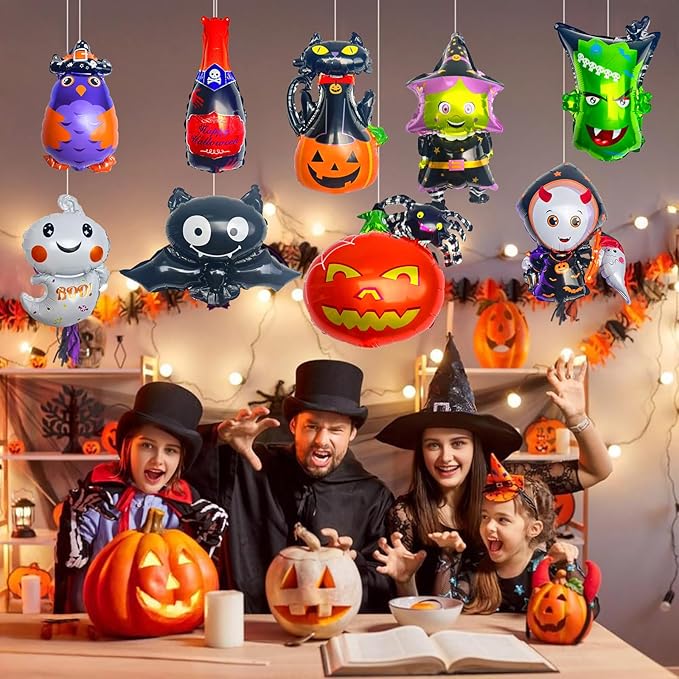 20Pcs Halloween Party Balloons, Ghost Pumpkin Black Bat Spider Witch Wizard Black Cat Monster Balloons for Halloween Theme Party Decorations Supplies