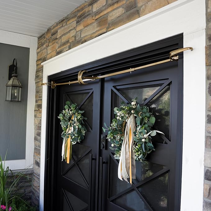 VILLAGE LIGHTING COMPANY [Front Door Garland Hanger] - Adjustable to Different Door Widths | Heavy-Duty Cast Iron | Decorative Christmas Decor | No Nails, Screws, or Damage