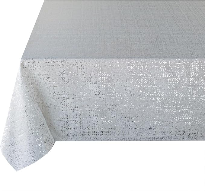 Benson Mills Gold Mine Foil Printed Fabric Table Cloth, Holiday, Winter, Thanksgiving, and Christmas Tablecloth (52" x 70" Rectangular, Gold Mine Ivory/Silver)