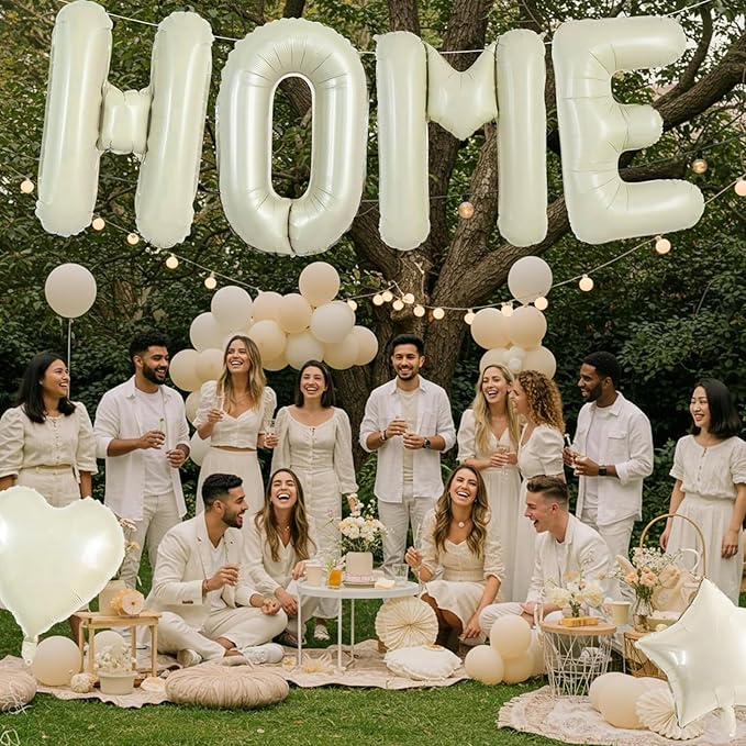 40 Inch Beige HOME Balloon Banner for House Warming Decoration Party, Large Cream White Foil Letter Balloons Sign for Housewarming, New Home Party, Homecoming Decor and Welcome Home Decorations