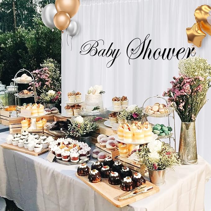 10 ft × 10 ft White Backdrop Curtain for Wedding Decor Holiday Party - White Wedding Backdrop Polyester Photography Backdrop Drapes Baby Shower Birthday Privacy Sliding Curtains Home Decor, 2 Panels