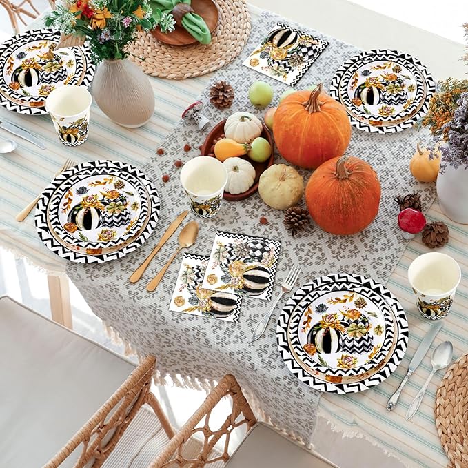 Hsei 250 Pcs Autumn Pumpkin Plates and Napkins Party Decorations Disposable Tableware Sets for Baby Shower Birthday Supplies Serves 50 Guests Dinnerware Bridal Shower Favors
