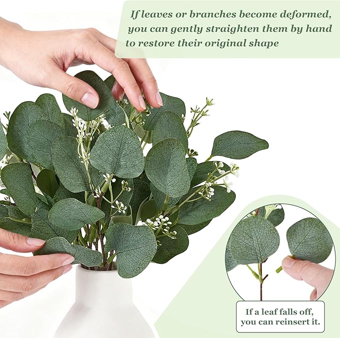 Dahey Artificial Eucalyptus Stems in Small Ceramic Vase Centerpiece Table Decorations Modern Farmhouse Decor Fake Eucalyptus Plants with Vase for Bathroom Kitchen Shelf Living Room Home Decor, White