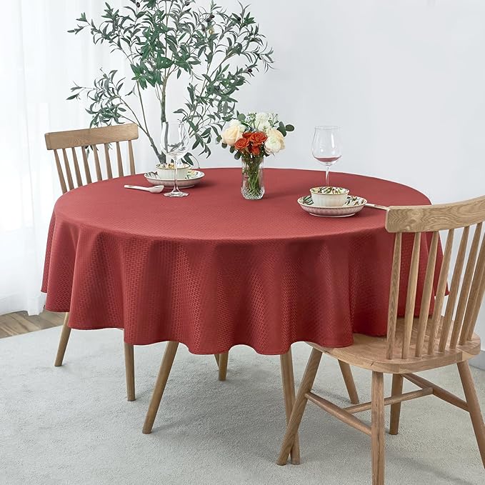 maxmill Round Tablecloth Weaved Pattern Spill-Proof Wrinkle Free Soft Table Cloth for Circular Table Cover, for Dining Room Fall Harvest Thanksgiving Parties Holiday Dinner, 70 Inch, Rustic Brick