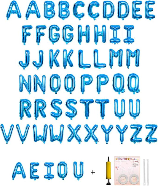 58 PCS Letter Balloons Alphabet Letters 2 Sets A- Z & 1 Sets AEIOU 16 - Inch Mylar Foil Balloons Set for Wedding/Birthdays/Annivs/Grads party Decoration Banner Custom Phrase (Medium Blue)
