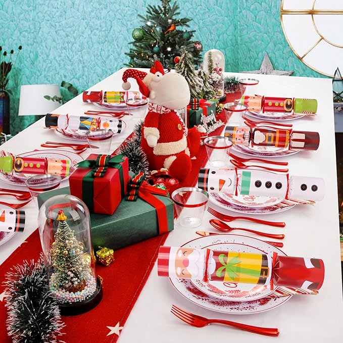 10 Pack Christmas Party Favor Non-Snap Christmas Table Favor with Party Hats Joke Little Gifts Inside for Kids Adults, Xmas Table Decorations Holiday Party Favor Xmas Dinner Traditions Supplies