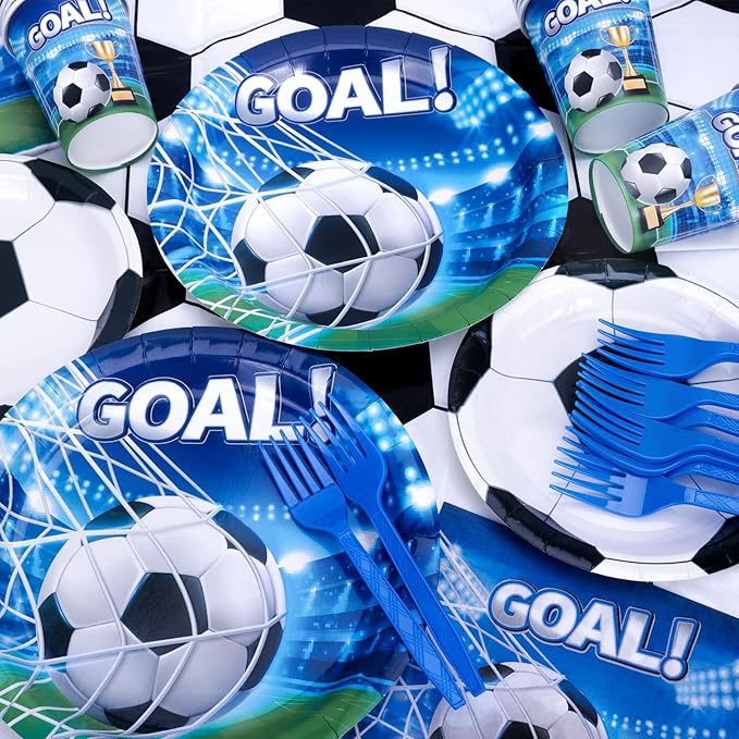 REDWORD Soccer Party Decorations, 120Pcs Soccer Birthday Party Supplies-Serves 24 with Soccers Plates Cups and Napkins for Sports Boy's Birthday Decorations