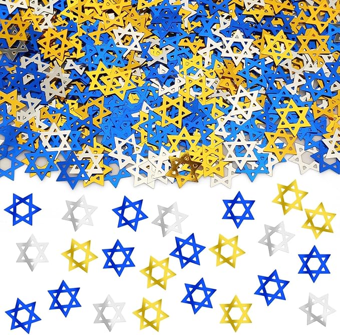 MARFOREVER Star of David Glitter Confetti, Hanukkah Confetti Table Decorations Gold Blue Silver Chanukah Metallic Foil Sprinkles Sequin for Jewish Festival Hanukkah Party Supplies Decor