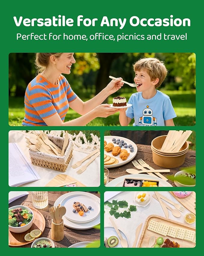 Devot 100% Natural Bamboo Disposable Cutlery Set - 240 Mix (60 Knives, 120 Forks, 60 Spoons) 6.7", Eco Friendly Utensils, Biodegradable, Compostable and Perfect For Weddings, Camping, Party