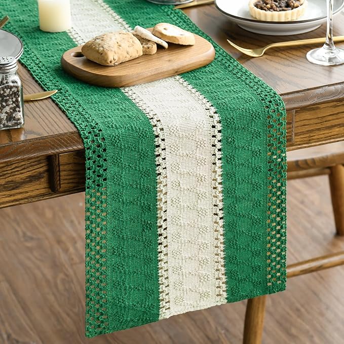 Artoid Mode Dark Green Farmhouse Rustic Table Runner, Seasonal Hollow Kitchen Dining Table Decoration for Home Party Decor 12x48 Inch
