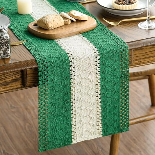 Artoid Mode Dark Green Farmhouse Rustic Table Runner, Seasonal Hollow Kitchen Dining Table Decoration for Home Party Decor 12x48 Inch