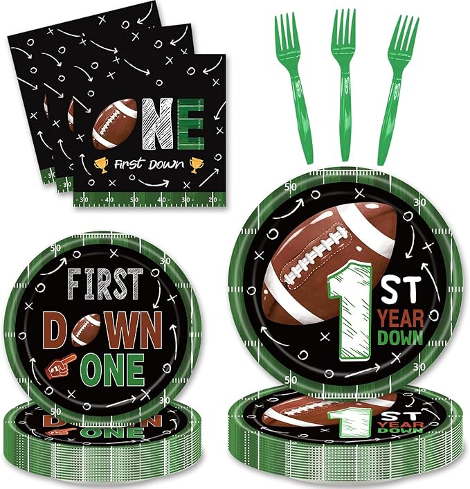 96Pcs Football Party Supplies Sport Theme Tableware Set Red Football Plates Napkins Forks Serves 24 For American Rugby Touchdown Tailgate Birthday Party Supplies