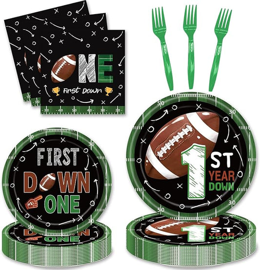 96Pcs Football Party Supplies Sport Theme Tableware Set Red Football Plates Napkins Forks Serves 24 For American Rugby Touchdown Tailgate Birthday Party Supplies