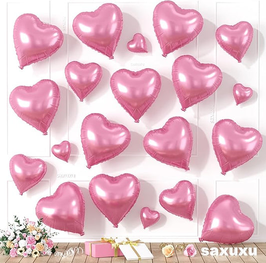 Pink Heart Balloons, Heart Shaped Ballons, 20 Pcs 5/10/18 inch Pink Foil Love Balloons for Valentine's Day Decorations Wedding Engagement Bridal Showers Anniversary Celebrations