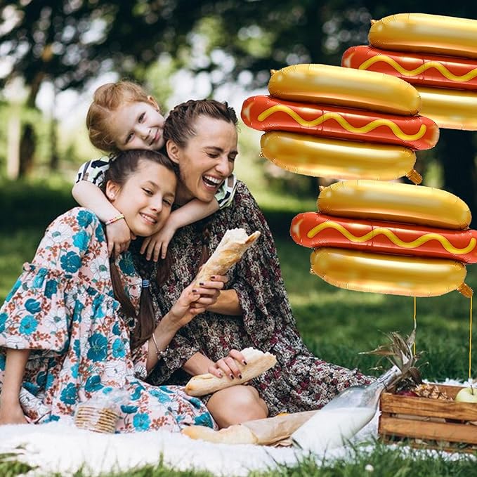5 Pcs Hot Dog Helium Foil Balloons Funny Burger Party Balloons Fast Food Snacks Picnic Burger BBQ Themed Decorations Birthday Baby Shower Supplies