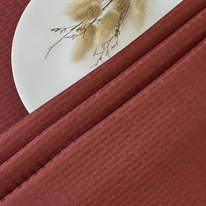 maxmill Round Tablecloth Weaved Pattern Spill-Proof Wrinkle Free Soft Table Cloth for Circular Table Cover, for Dining Room Fall Harvest Thanksgiving Parties Holiday Dinner, 90 Inch, Rustic Brick