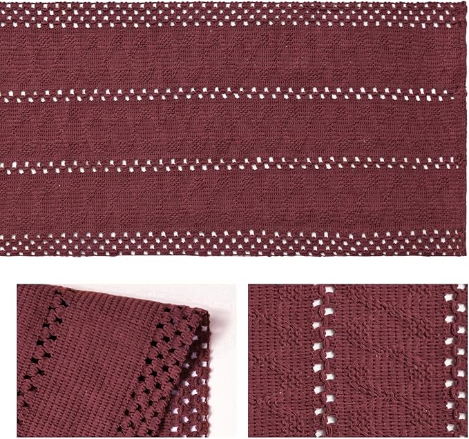 Artoid Mode Red Farmhouse Woven Rustic Hollow Table Runner, Seasonal Holiday Hollow Kitchen Dining Table Decoration for Home Party Decor 12x120 Inch