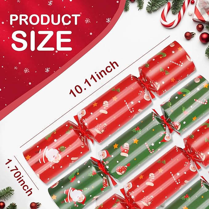 8 Pack Christmas Party Favor Non-Snap Red Green Christmas Party Table Favor with Party Hats Joke Little Gifts Inside for Kids Adults, Holiday Party Favor Xmas Dinner Traditions Supplies