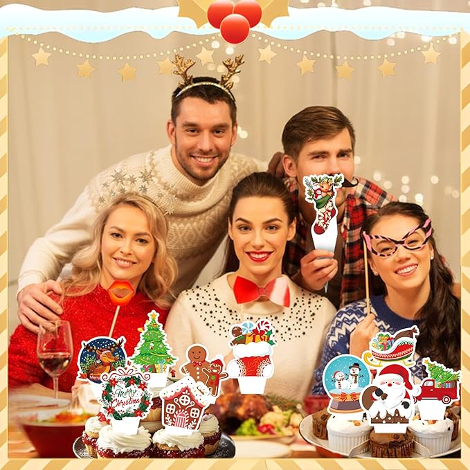 36 PCS Christmas Party Happy Birthday Cupcake Toppers Merry Christmas Theme Party Decorations Cake Decor Cupcake Decorations Cake Decorating Party Supplies Decor for Baby Shower Boys Girls