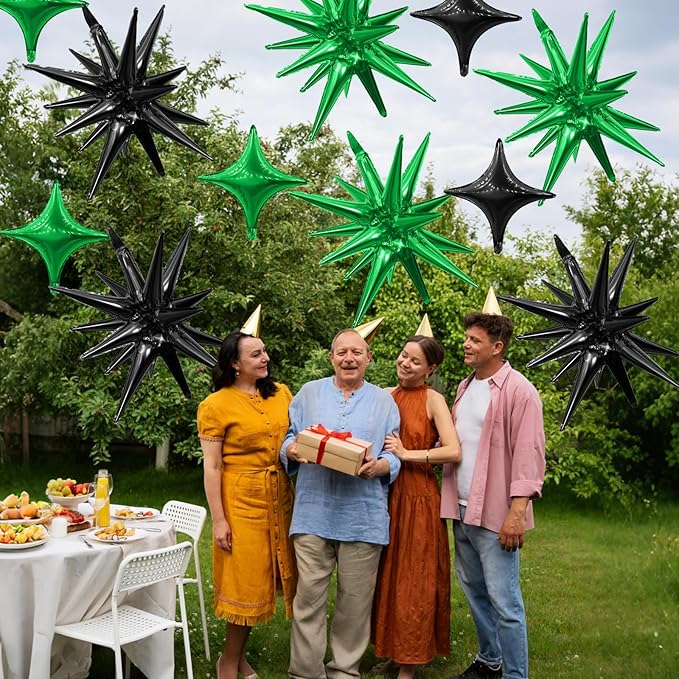 Black Green Star Balloon,6Pcs 22Inch Explosion Star Balloons and 10Pcs 10Inch Four Angle Balloons Kit for Birthday Halloween Anniversary Baby Shower Wedding Party Decorations