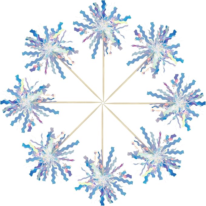 Gyufise 30Pcs Foil Firework Cupcake Toppers Happy Birthday Cake Toppers Tinsel Flower Drink Stirrers Cocktail Food Fruit Toothpicks for Valentine's Day Party Birthday Wedding Supplies Laser Silver