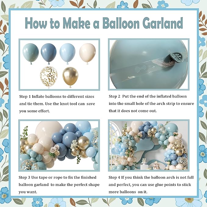 Dusty Blue Balloon Arch Kit, 148Pcs Retro Blue Macaron Blue Dusty Blue White Sand Gold Confetti Balloons for Baby Bridal Shower Wedding Engagement Birthday Party Decorations