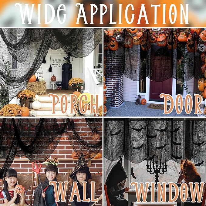 ZeeDix 9 Pack Black Halloween Creepy Cloth 30 x 75 Inch Halloween Decoration Spooky Scary Gauze Cloth Black Cheesecloth for Party Supplies Outdoor Yard Home Wall Doorways